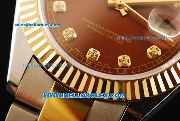 Rolex Datejust II Oyster Perpetual Automatic Movement Brown Dial with Diamond Markers and Gold Bezel-Two Tone Strap - Click Image to Close